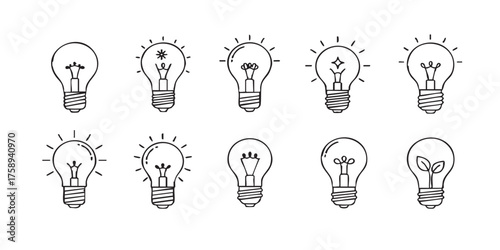 Set of light bulb idea outline icons vector
