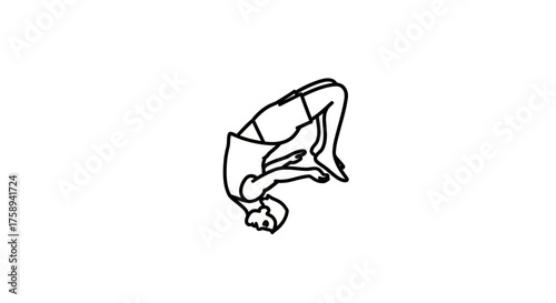 Black and White Line Art of Acrobat Performing Backflip.