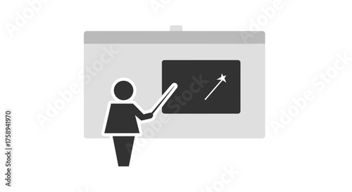 Silhouette of a Teacher Presenting on a Blackboard with a Pointer.