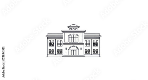 Detailed Line Art Illustration of a Grand Building Facade.