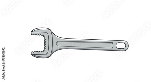 Silver Adjustable Wrench Tool with Open Jaw and Handle.