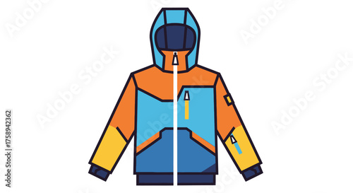 Colorful Winter Sports Jacket with Hood and Zipper.