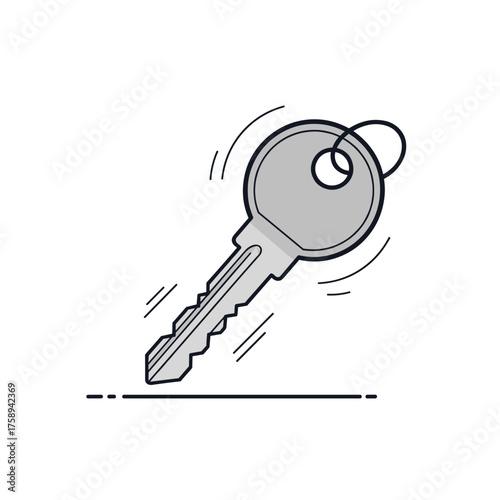 The single silver metal key is swinging with a blurred motion effect to indicate it is in motion.