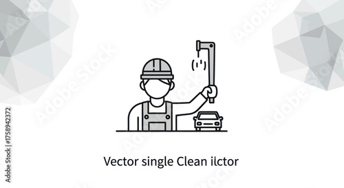 Vector illustration of a car wash worker with hose and car.