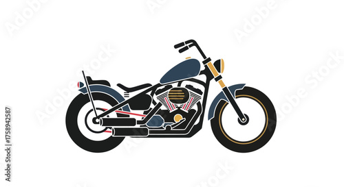 Stylized Illustration of a Classic Black and Blue Motorcycle.