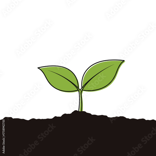 A small green seedling sprouts from dark rich soil symbolizing new growth.