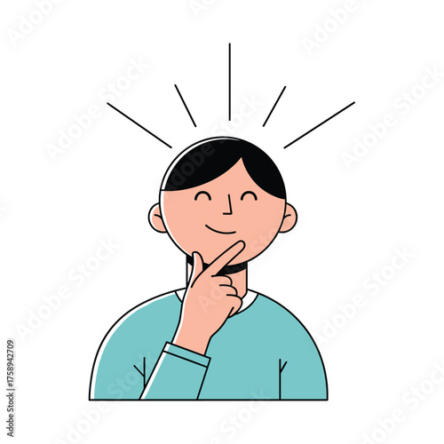 A person with their finger on their chin smiling thoughtfully.