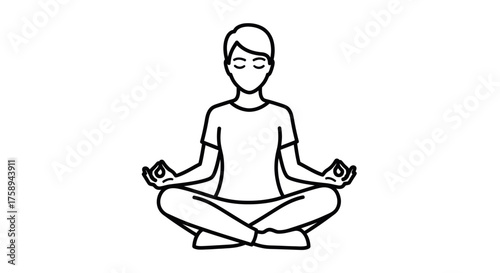 Person in Lotus Position Meditating Black and White Outline.