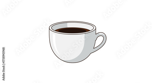 A simple white ceramic cup filled with dark steaming coffee.