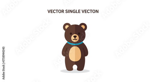 Adorable brown teddy bear wearing a blue scarf standing on a white background.
