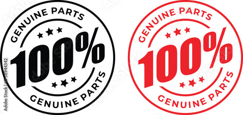 100% Genuine Parts Black and Red Stamp Icons | Authentic Product Guarantee Seals for Quality Assurance and Marketing