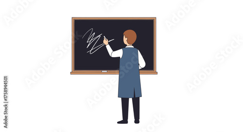 Student Writing on Chalkboard in Classroom.