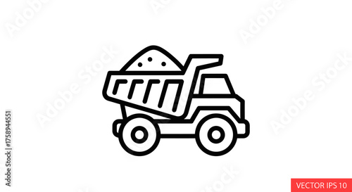 Black Outline Dump Truck Icon Carrying Sand.