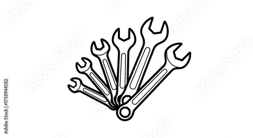 A set of five open-ended wrenches of varying sizes.