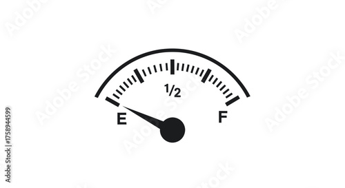 Black and white fuel gauge indicating an empty tank.