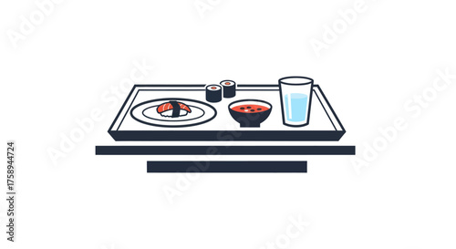 Japanese Sushi Meal Set with Chopsticks and Drink.