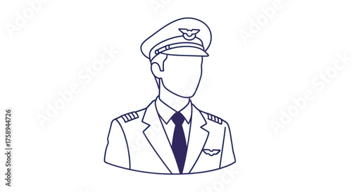 Line art illustration of a pilot in uniform.