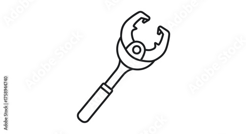 Outline Illustration of a Pipe Wrench Tool with Handle and Adjustable Jaws.