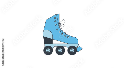 Light Blue Roller Skate with Three Wheels and Laces.