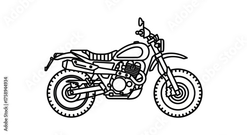 Detailed Line Art Illustration of a Classic Motorcycle Design.