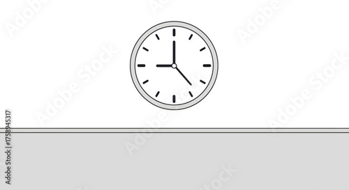Minimalist Round Analog Clock with Black Hands and Hour Markers.