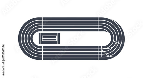 Overhead View of a Dark Gray Running Track with Lanes.