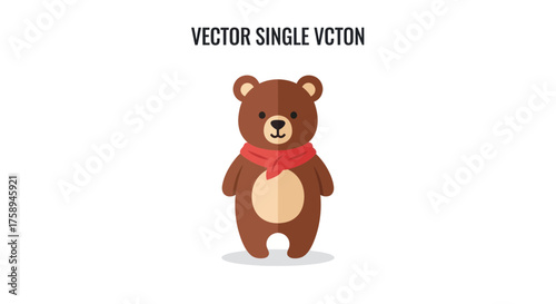 Adorable brown teddy bear wearing a red scarf illustrated in a flat vector style.