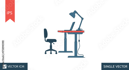 Modern Office Desk with Laptop and Adjustable Lamp.