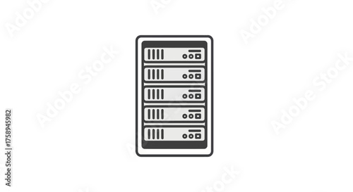 Server Rack with Multiple Servers Data Storage and Network Equipment.