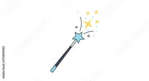 Cartoon Magic Wand with Blue Star and Golden Sparkles.