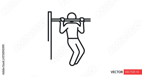 Black Outline Icon of Person Performing Pull-Up Exercise.