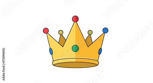 Golden Royal Crown with Colorful Jewels Illustration.
