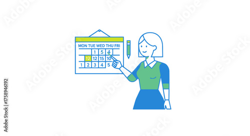 Woman Pointing at Calendar Planning Schedule or Important Date.