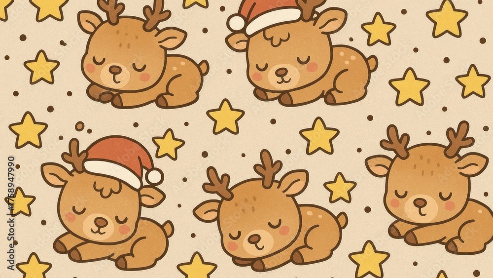 Fototapeta premium Cute reindeer sleeping pattern desktop wallpaper