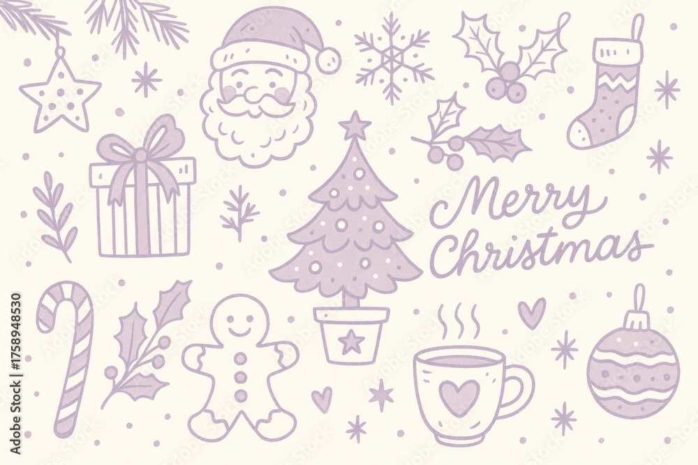 Fototapeta premium Festive holiday doodle illustration background