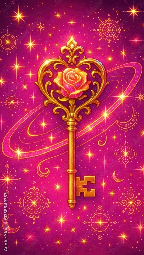Fototapeta premium Magical key with cosmic mobile wallpaper