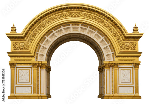 Photography Ornate golden archway isolated PNG on transparent background, architectural elem