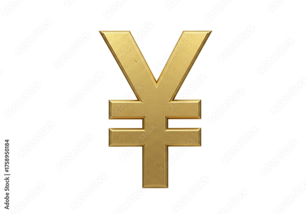 Obraz premium Golden yen symbol isolated PNG on transparent background, currency sign for finance and investment concepts