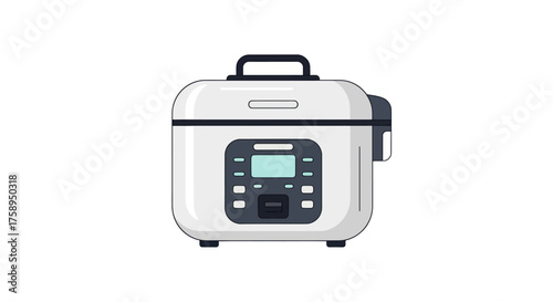 Modern White Electric Rice Cooker with Digital Display.