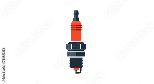 Automotive car engine spark plug with a red ceramic insulator flat vector icon.
