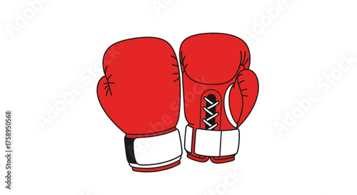Pair of Red Boxing Gloves with White Cuffs and Laces.