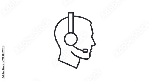 Simple line art icon of a customer service agents head in profile wearing a headset with a microphone.