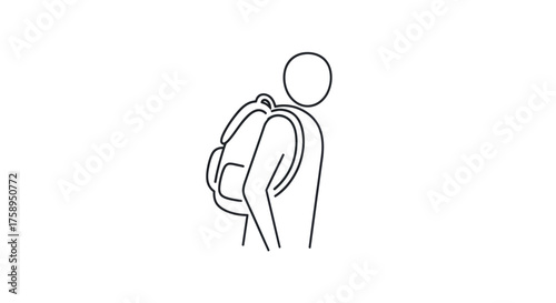 Simple Line Art Icon of Person Wearing a Backpack.