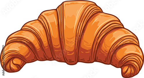 Golden Croissant Vector Illustration with Flaky Layers and Buttery Texture for French Bakery, Breakfast Menu, Pastry Design, and Culinary Branding Projects