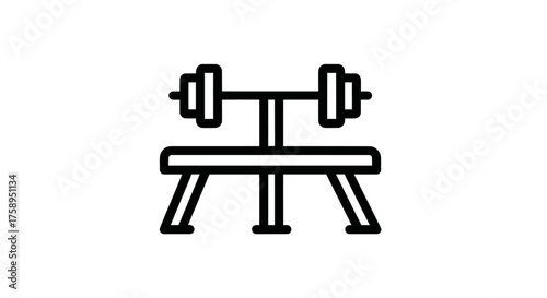 Black and White Weight Bench with Barbell Icon.