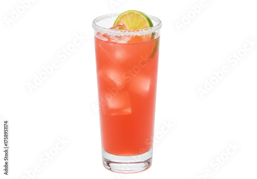 Refreshing paloma cocktail with lime and salt rim isolated PNG, summer drink for party and celebration on transparent background