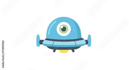 Cute blue cartoon alien spaceship with one eye.