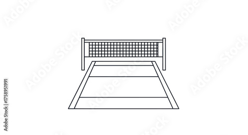 Volleyball Court Outline with Net Lines and Perspective View.