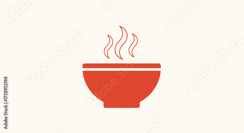 Steaming Hot Red Bowl Icon Graphic Illustration.