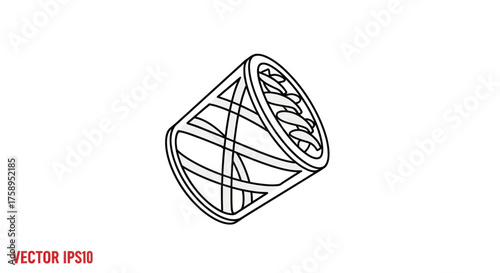 Abstract Line Art: Cylindrical Basket with Intersecting Lines and Woven Texture.